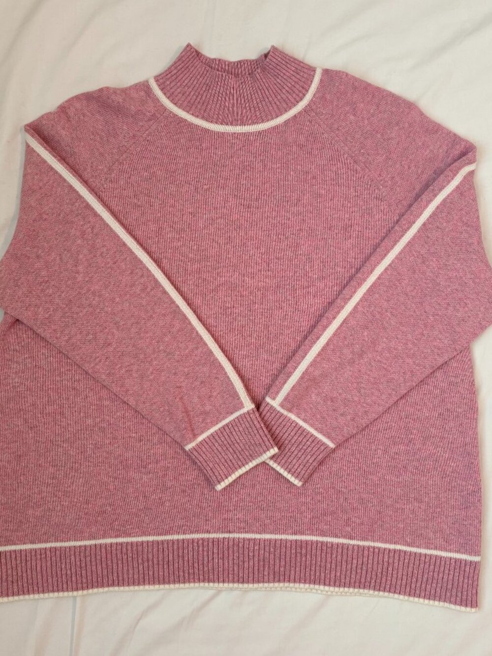 J. Jill Contrasting Details Mock Neck Sweater Marled Blush Pink Cream Trim XL - Picture 2 of 10